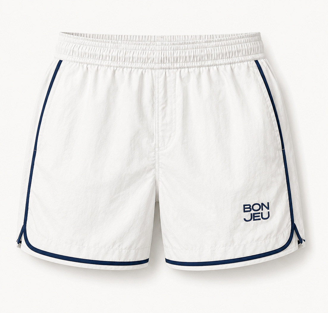 Peak Piping 5 inch Short in white with navy piping