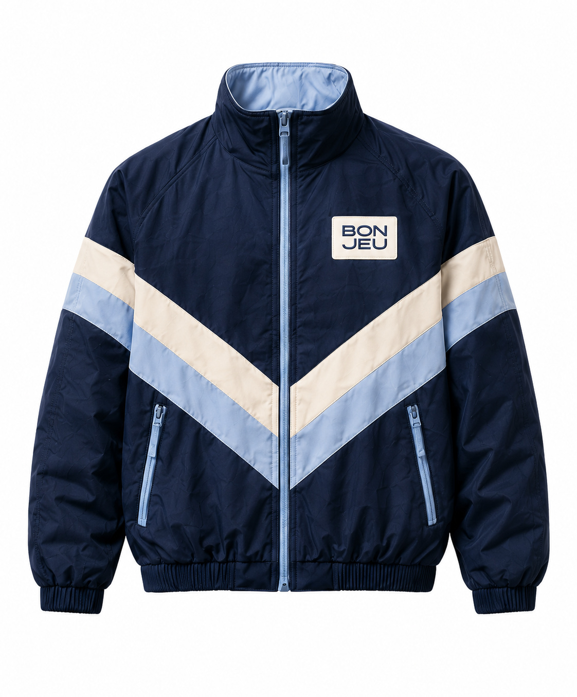 V Chevron Windbreaker in navy, light blue and cream